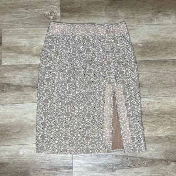 Jonathan Simkhai Women's Beige Burlesque Split Eyelet Pencil Skirt sz 10 - Picture 2 of 4
